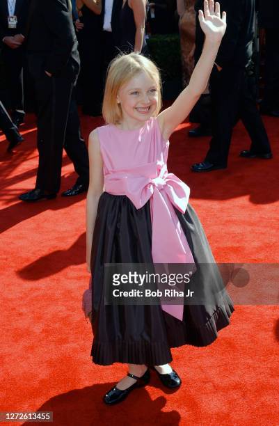 Dakota Fanning arrives at Emmy Awards Show, September 21, 2003 in Los Angeles, California.