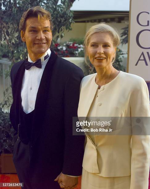 Patrick Swayze and Lisa Niemi arrive at Golden Globe Awards Show, January 19, 1997 in Beverly Hills, California.