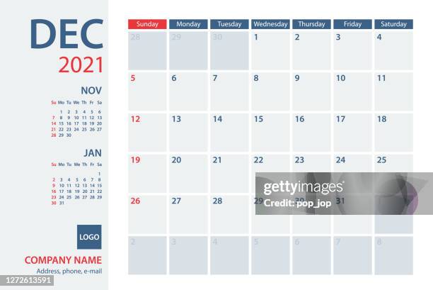 ilustraciones, imágenes clip art, dibujos animados e iconos de stock de 2021 calendario calendario planificador plantilla vectorial. la semana comienza el domingo - calendario pared