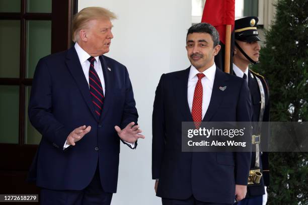 President Donald Trump welcomes Foreign Affairs Minister of the United Arab Emirates Abdullah bin Zayed bin Sultan Al Nahyan during an arrival...