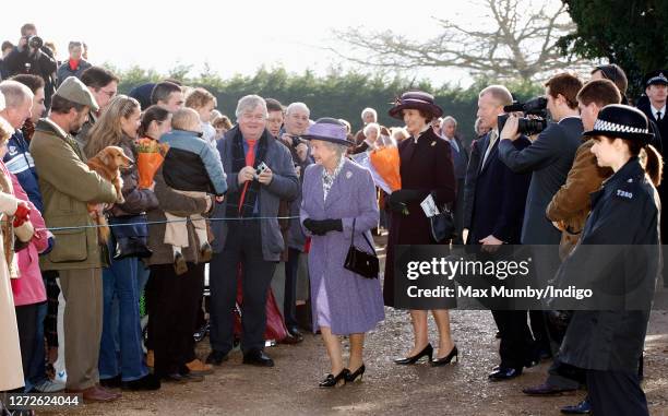 Queen Elizabeth II meets members of the public after attending Sunday service at the church of St Peter and St Paul, West Newton on February 4, 2007...