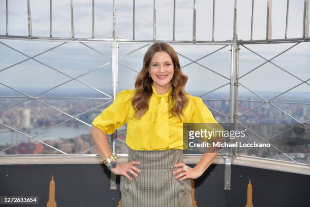 Drew Barrymore of The Drew Barrymore Show poses at The Empire State Building on September 14, 2020 in New York City.