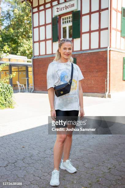 Cheyenne Pahde poses during a photocall at animal shelter Dellbrueck on September 15, 2020 in Cologne, Germany.