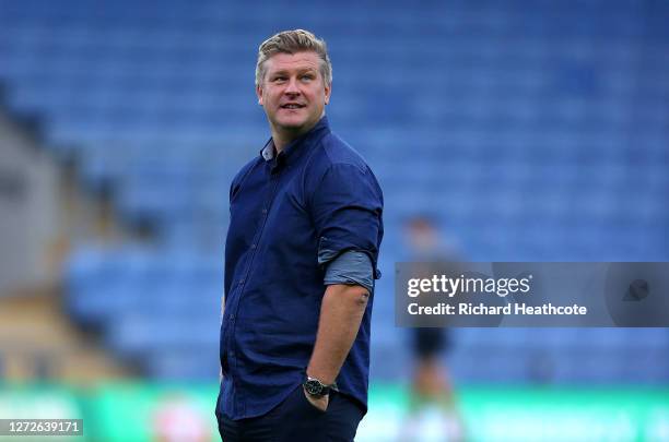 Karl Robinson, Manager of Oxford United looks on prior to the Carabao Cup Second Round match between Oxford United and Watford FC at Kassam Stadium...