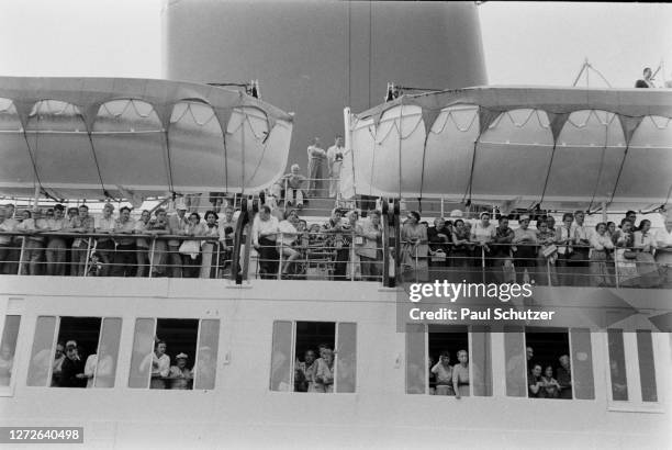 People riding the SS Andrea Doria, 1956