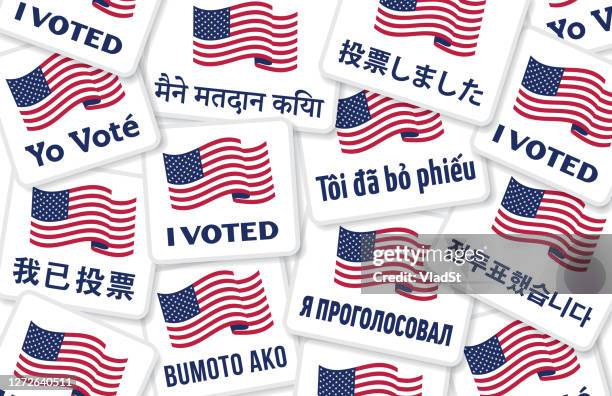 i voted stickers multilingual multicultural usa elections - voting sticker stock illustrations