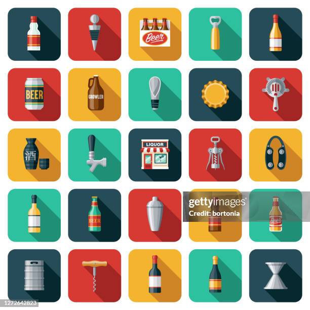 stockillustraties, clipart, cartoons en iconen met pictogram liquor store set - biervat