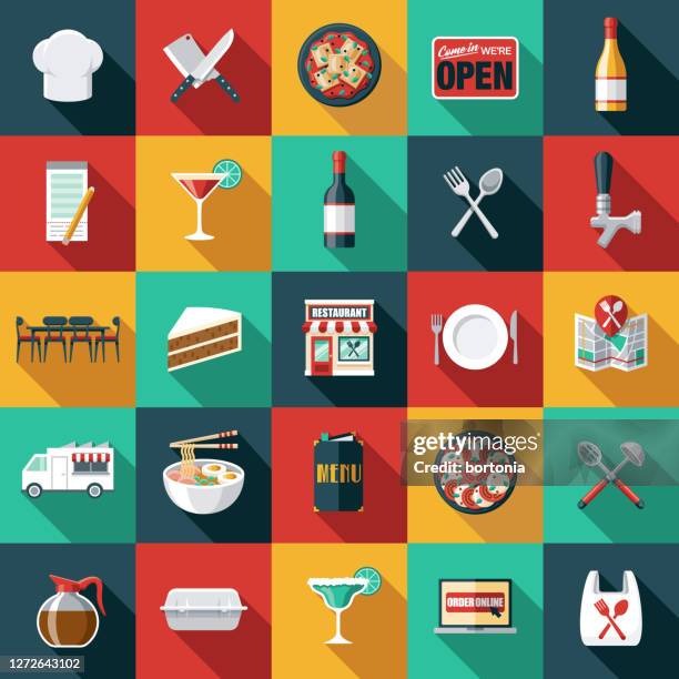 restaurant icon set - breakfast table stock illustrations