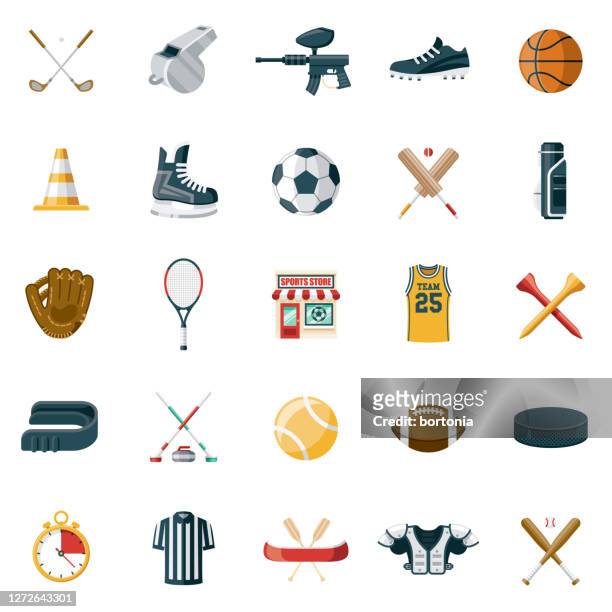 illustrazioni stock, clip art, cartoni animati e icone di tendenza di set di icone negozio di articoli sportivi - uniforme di basket