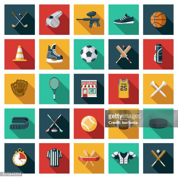 ilustraciones, imágenes clip art, dibujos animados e iconos de stock de conjunto de iconos de la tienda de artículos deportivos - shopping basket