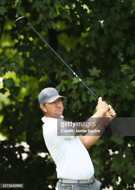 Lucas Glover of the United States plays a tee shot during a practice round prior to the 120th U.S. Open Championship on September 15, 2020 at Winged...