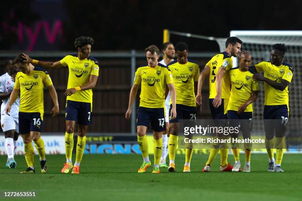 Rob Hall of Oxford United celebrates after scoring his team's first goal during the Carabao Cup Second Round match between Oxford United and Watford...