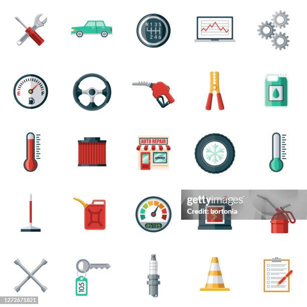auto repair shop icon set - overheated stock illustrations