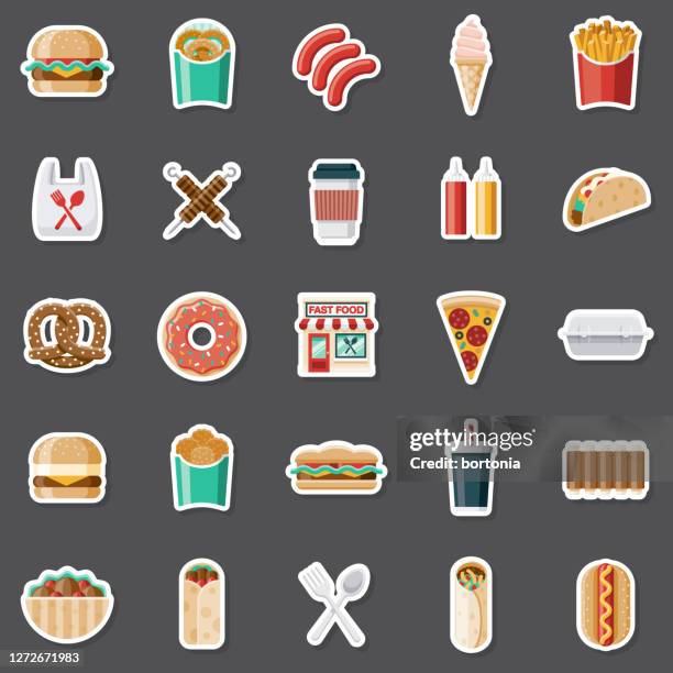 fast food sticker set - fries stock illustrations