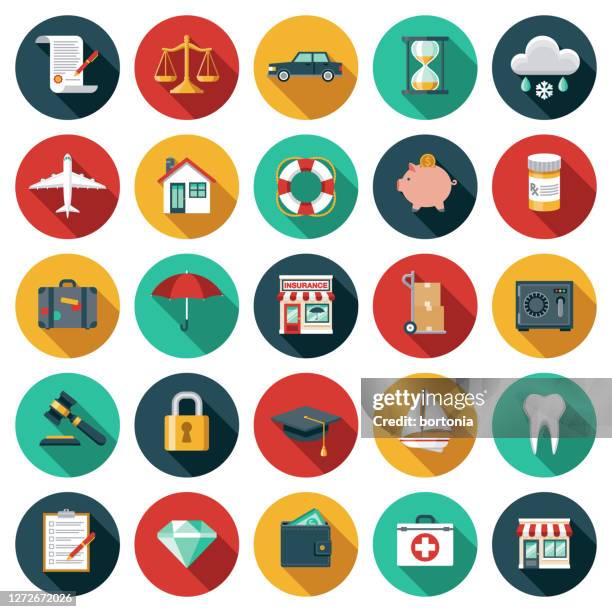 insurance office icon set - safe travel stock illustrations