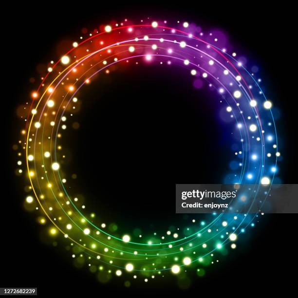 rainbow christmas circle vector illustration - string lights black background stock illustrations