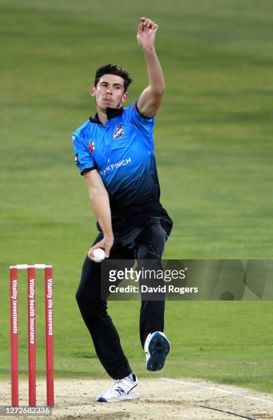 Pat Brown of Worcestershire Rapids bowls during the T20 Vitality Blast match between Northamptonshire Steelbacks and Worcestershire Rapids at The...