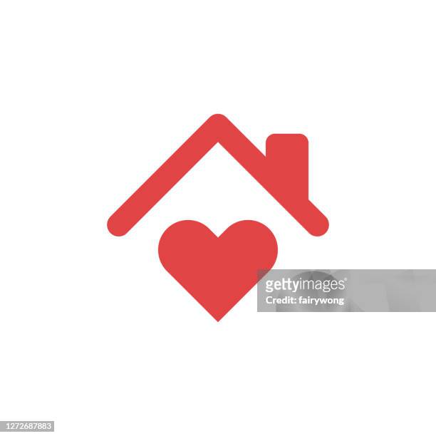 illustrazioni stock, clip art, cartoni animati e icone di tendenza di stay home concept, icona del cuore d'amore a casa - logo
