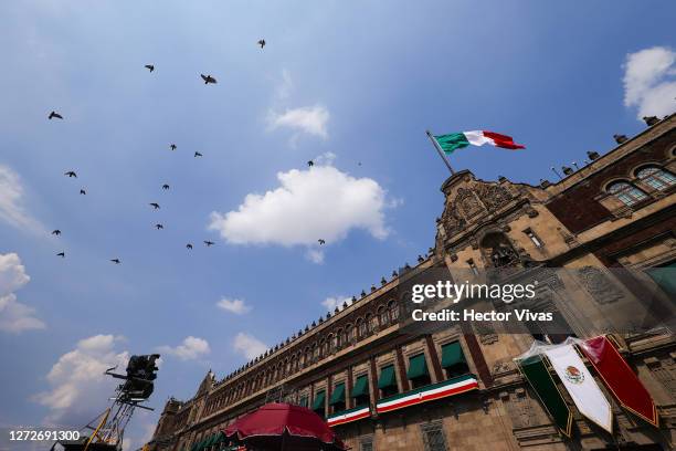 General view of Palacio Nacional during the Independence Day celebrations on September 15, 2020 in Mexico City, Mexico. This year El Zocalo square...