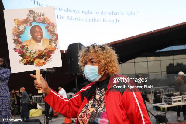 Eric Garner's mother, Gwen Carr, attends a commemoration to celebrate the birthday of Eric Garner at the Barclay's Center in Brooklyn on September...