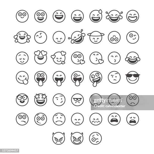 emoticons collection line art style - serious stock illustrations