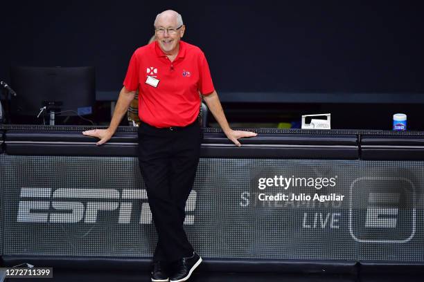 Head coach Mike Thibault of the Washington Mystics looks on during the second quarter against the Phoenix Mercury during Game One of their First...