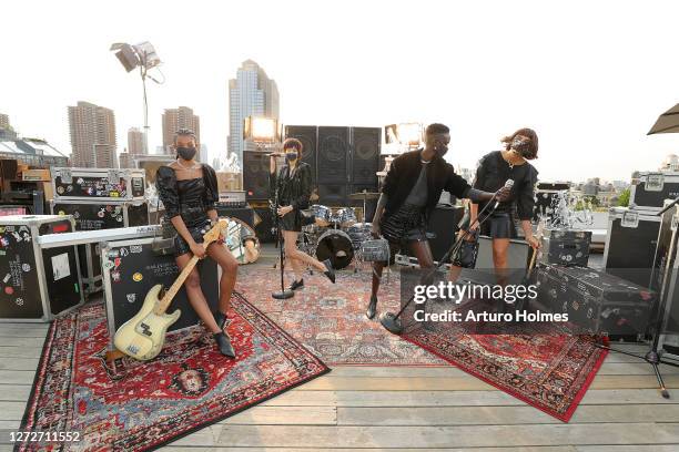 Models pose at the Rebecca Minkoff presentation during September 2020 - New York Fashion Week: The Shows at Spring Studios Terrace on September 15,...