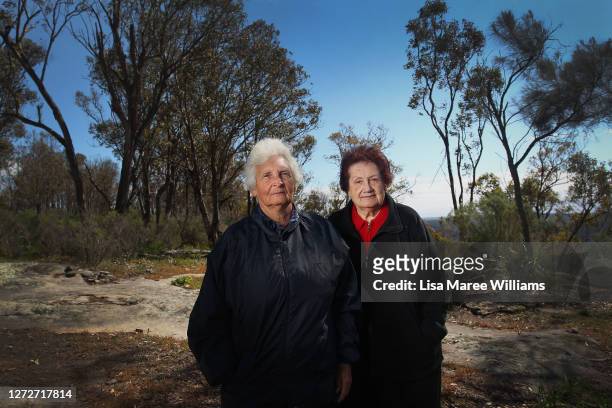 Gundungurra Elders Aunty Sharyn Halls and Aunty Merle Williams pose during a visit to Guula Ngurra National Park on September 11, 2020 in the...