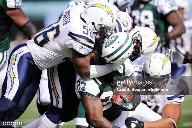 Shonn Greene of the New York Jets during a game against the San Diego Chargers at Metlife Stadium on October 23, 2011 in East Rutherford, New Jersey.