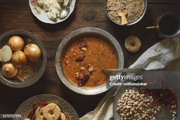 wheat, yoghurt, black-eyed peas, red pepper, tarhana soup - tarhana soup stock pictures, royalty-free photos & images