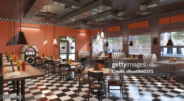 fast food burger restaurant - fast food restaurant interior stock pictures, royalty-free photos & images