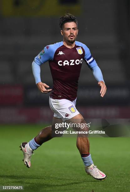 Jack Grealish of Aston Villa in action during the Carabao Cup Second Round match between Burton Albion and Aston Villa at Pirelli Stadium on...