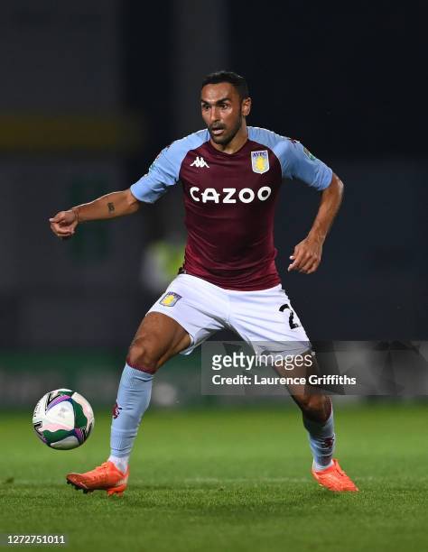 Anwar El Ghazi of Aston Villa runs with the ball during the Carabao Cup Second Round match between Burton Albion and Aston Villa at Pirelli Stadium...