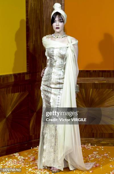 Model walks the runway during the Jean Paul Gaultier Haute Couture Spring/Summer 2000 fashion show as part of the Paris Haute Couture Fashion Week on...