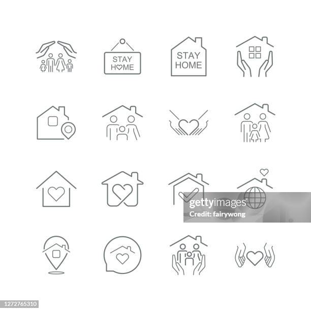 ilustraciones, imágenes clip art, dibujos animados e iconos de stock de stay home concept, iconos del corazón del amor casero - heart logo icon