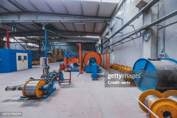 cable manufacturing machine in steel industry - cable spool stock pictures, royalty-free photos & images
