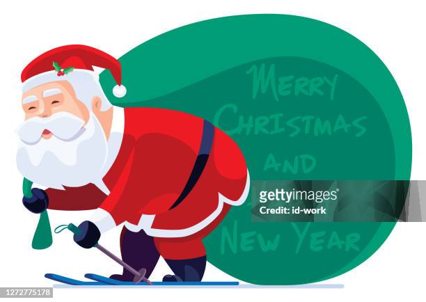 weihnachtsmann mit großem sack - ski humour stock-grafiken, -clipart, -cartoons und -symbole