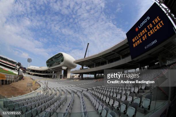 General view of the Compton And Edrich stands under construction at Lord's Cricket Ground on September 16, 2020 in London, England. Marylebone...