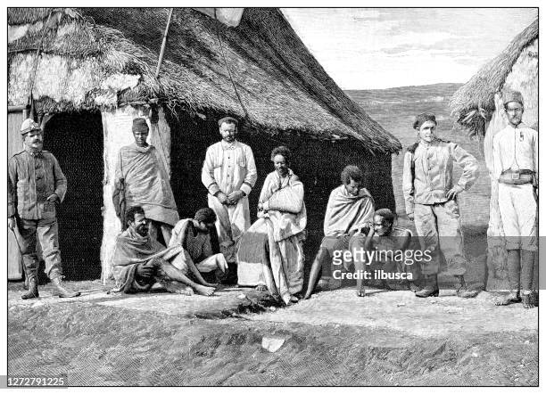 antique photograph of the first italo-ethiopian war (1895-1896): injured people - ethiopia stock illustrations