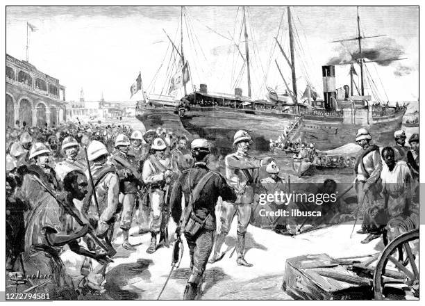 antique photograph of the first italo-ethiopian war (1895-1896): reinforcements arriving - ethiopia stock illustrations