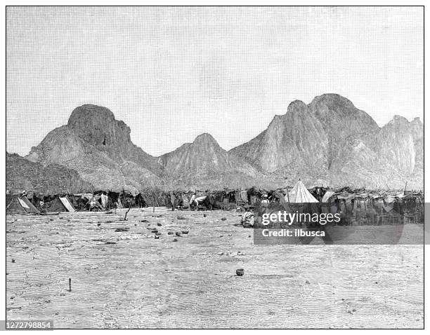 antique illustration of the first italo-ethiopian war (1895-1896): camp in kassala - military camp stock illustrations