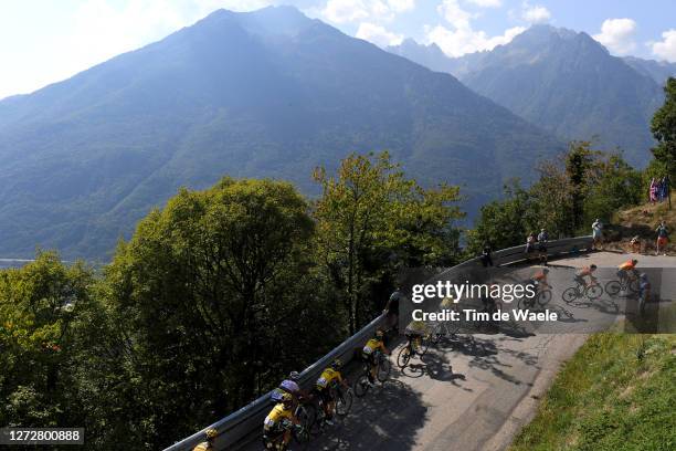 Sonny Colbrelli of Italy and Team Bahrain - Mclaren / Wouter Poels of The Netherlands and Team Bahrain - Mclaren / Matej Mohoric of Slovenia and Team...