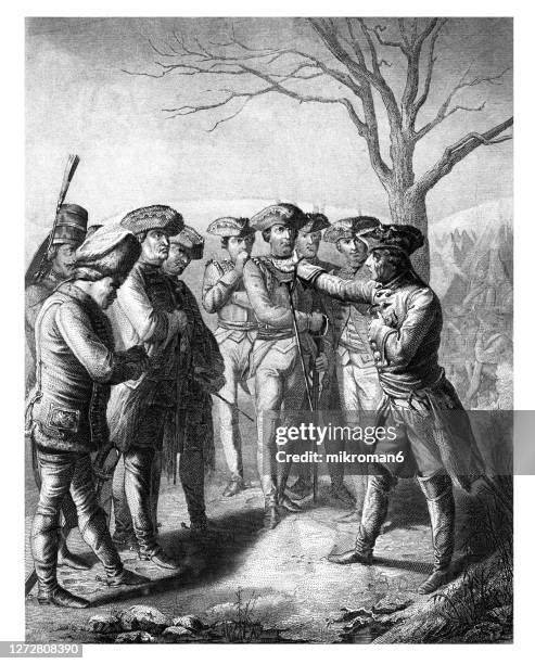 old engraved illustration of frederick the great before the battle of leuthen - prussia stock pictures, royalty-free photos & images