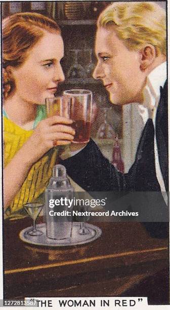 Collectible Gallaher Ltd tobacco card, Film Episodes series, published 1936, depicting film stills from classic Hollywood and British movies, here...