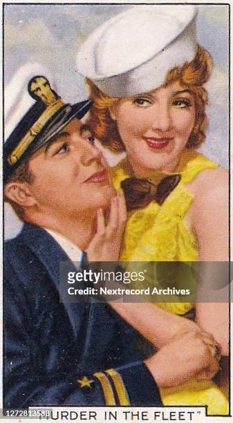 Collectible Gallaher Ltd tobacco card, Film Episodes series, published 1936, depicting film stills from classic Hollywood and British movies, here...