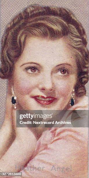 Collectible Carreras tobacco card, Film Stars series, published in 1936, depicting glamorous Hollywood cinema stars, here Heather Angel poses in...