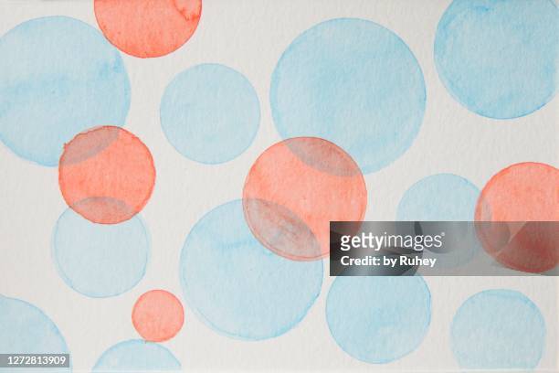 abstract watercolor with blue and red circles in a white background - blue circle pattern stock pictures, royalty-free photos & images