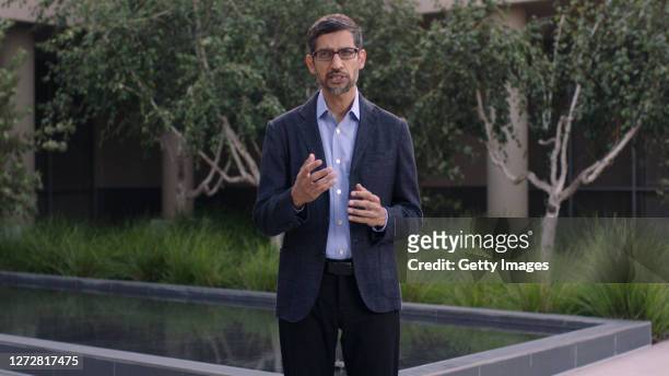 In this screengrab, Sundar Pichai speaks as part of SWITCH GREEN during day 1 of the Greentech Festival at Kraftwerk Mitte aired on September 16,...