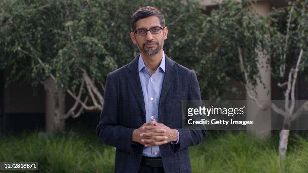 In this screengrab, Sundar Pichai speaks as part of SWITCH GREEN during day 1 of the Greentech Festival at Kraftwerk Mitte aired on September 16,...
