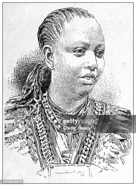 antique illustration of the first italo-ethiopian war (1895-1896): empress taytu betul - african queen stock illustrations